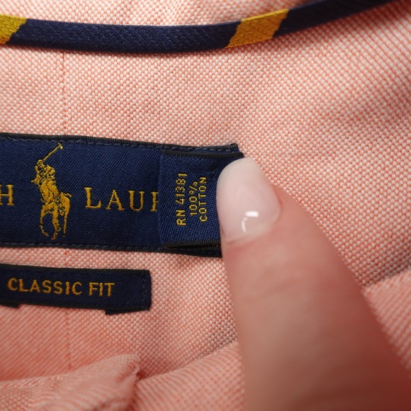 Polo Ralph Lauren Iconic Oxford Sport Button Down Shirt Cotton Men Size L Peach - Picture 9 of 11